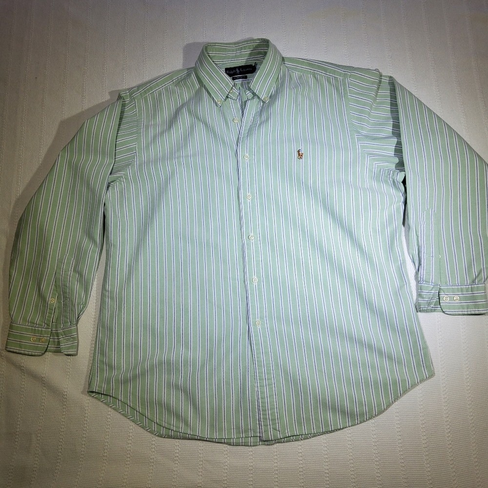 Ralph Lauren Green Stripped Casual Long Sleeve Button Down Shirt‎ Size 17 3/35